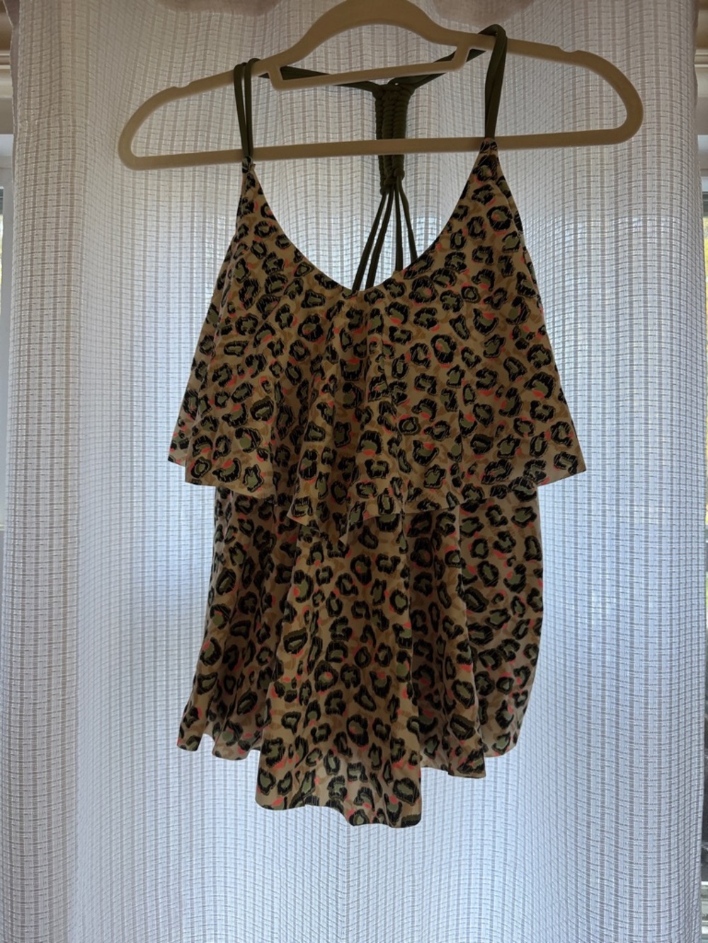 Ruffled Camo Leopard Print Swimsuit Top